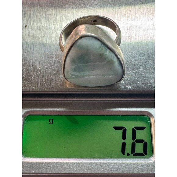 Estate Sterling Silver 925 Larimar Gemstone Ring Size 6.5 Triangle Shape 7.6g - Picture 8 of 8